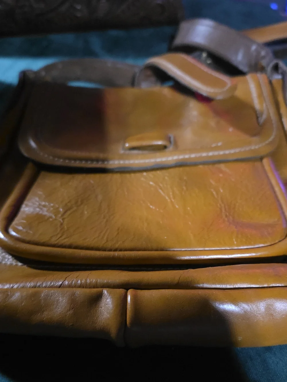 Lot Of Hand-Tooled Leather Messenger Bag - Black